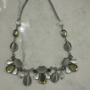 White House Black Market Elegant Silver and Gold Teardrop Statement Necklace
